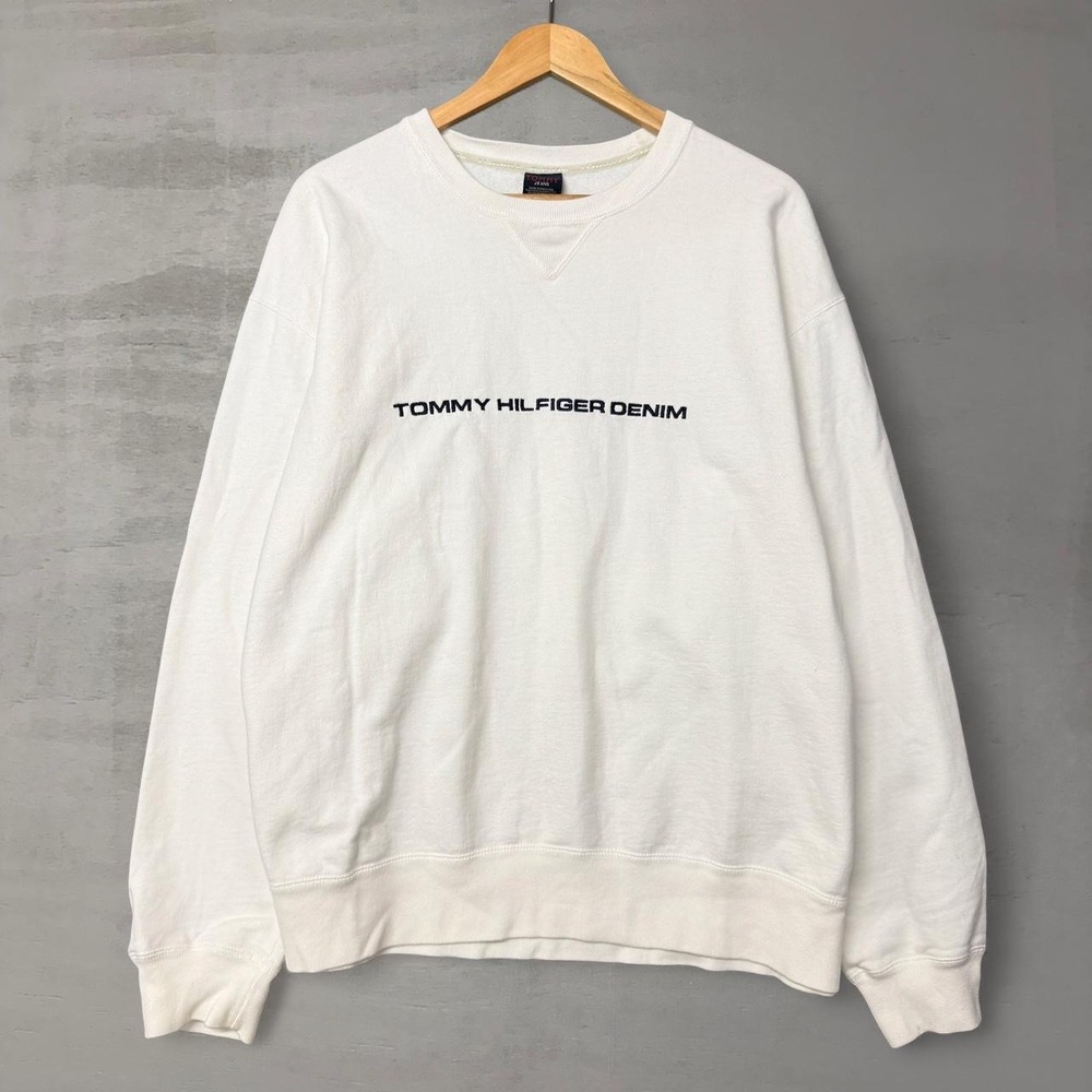 Vintage Tommy Hilfiger Denim Sweatshirt White Logo Fleece Crewneck XL
